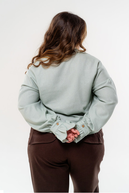 Рубашка бохо льняная мятная