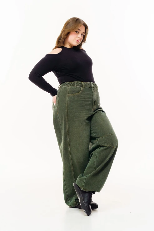 Джинси Baggy з вивареним ефектом темна олива